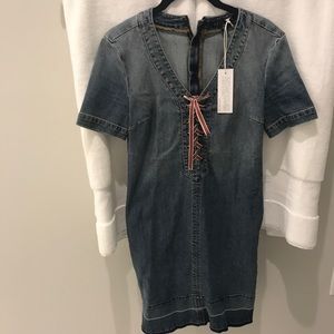 NWT Level 99 Tie Up Denim/Jean Dress Size XS